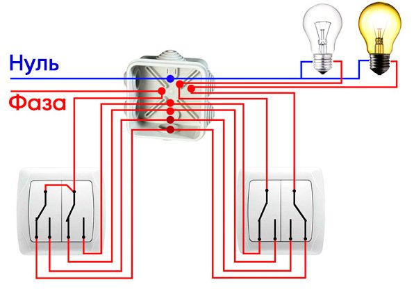 Прохідний вимикач схема підключення